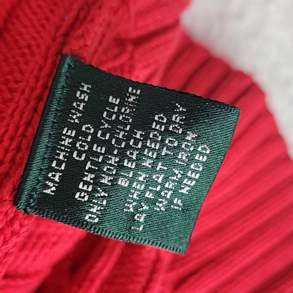 Ralph Lauren red cable knit sweater jacket gold logo size Large - Picture 6 of 8